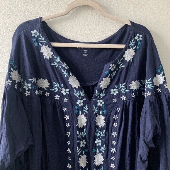 Roaman's Womens Plus Size 3X 30 32 Multicolor Blue Embroidered Blouse Top - Picture 2 of 6